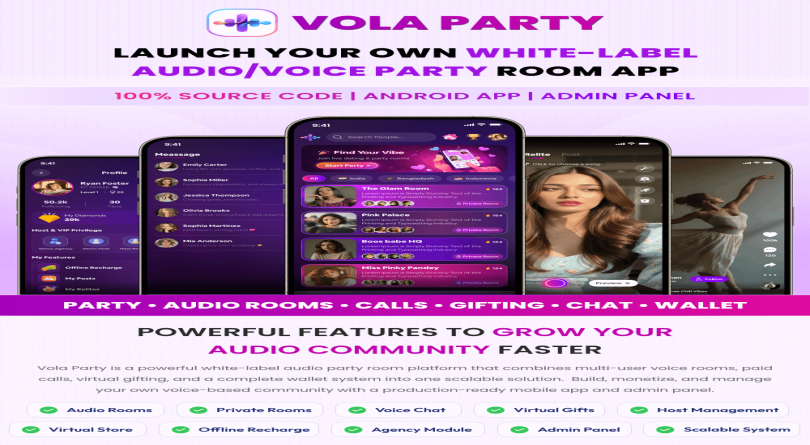 Party – Audio Party Room App with Admin Panel | Paid Calls, Chat, Gifts, Wallet, Host & Agency